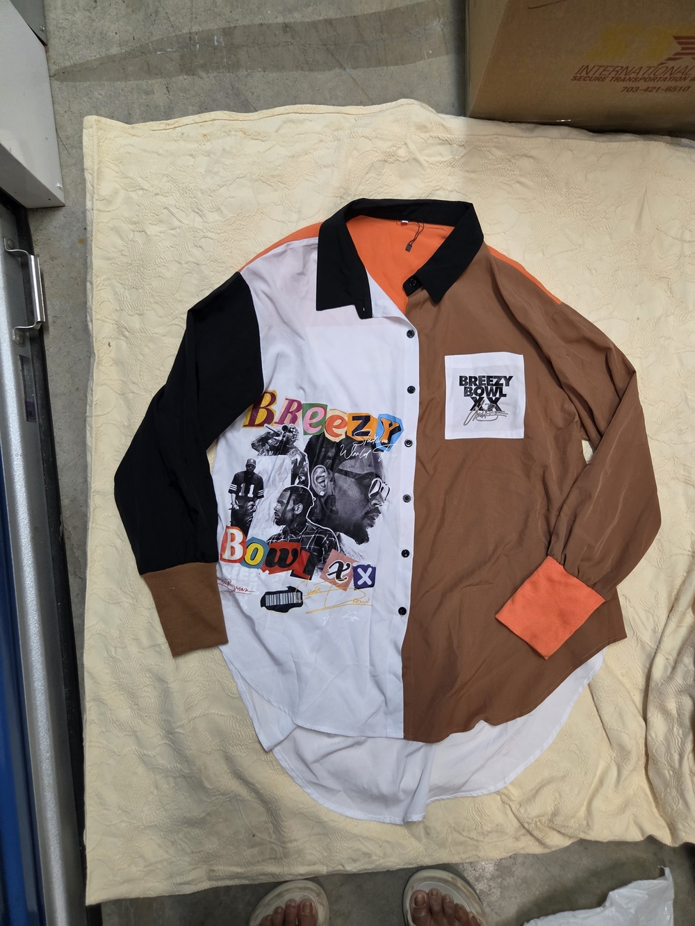 Chris Brown Breezy Bowl Color Block Graphic Button-Up
